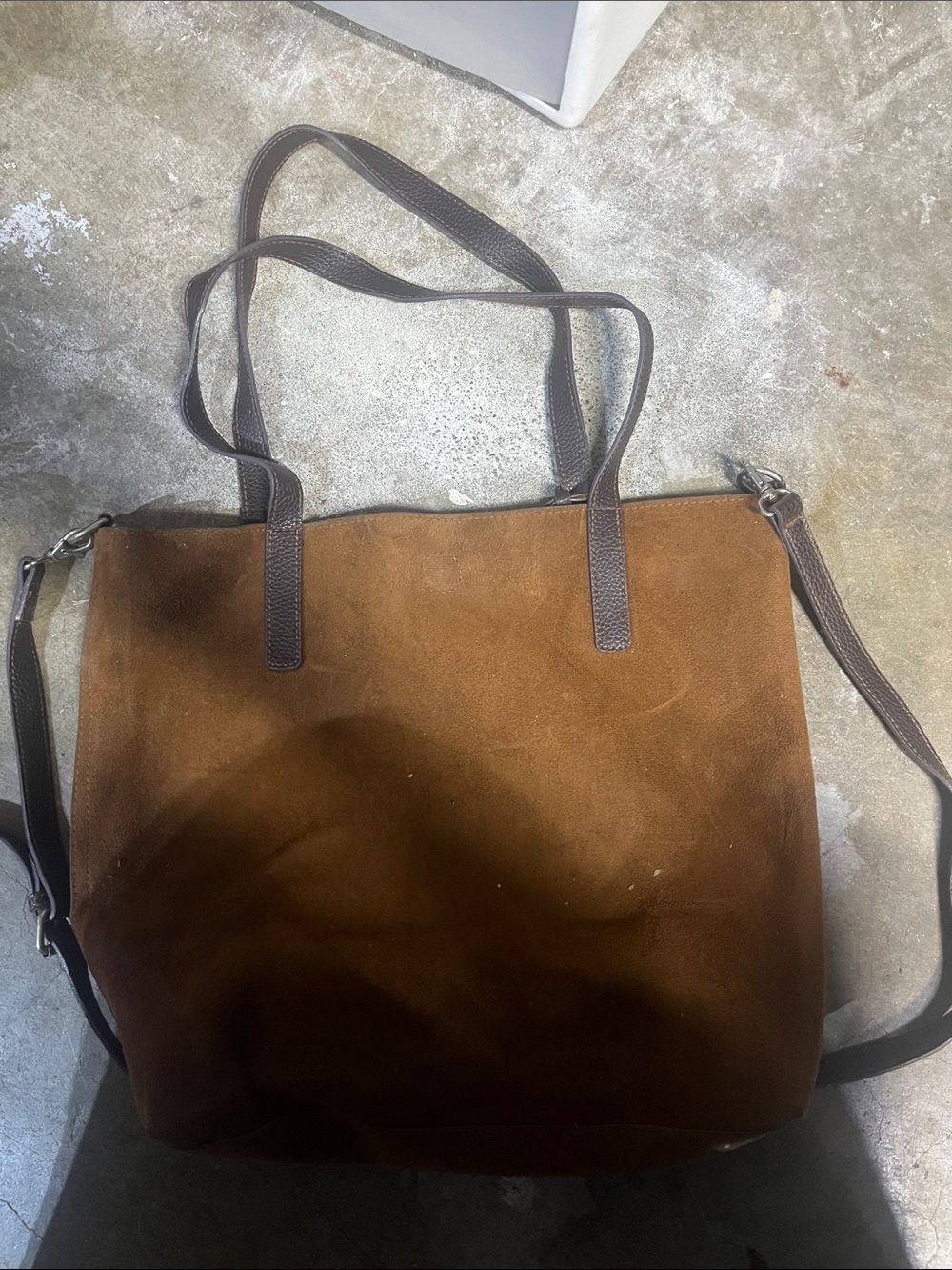 Brown Suede Tote Bag with Dark Brown Straps